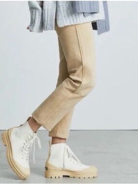 Everlane The Canvas Utility Boot 5 White Tan Lace Up Combat Bootie Womens